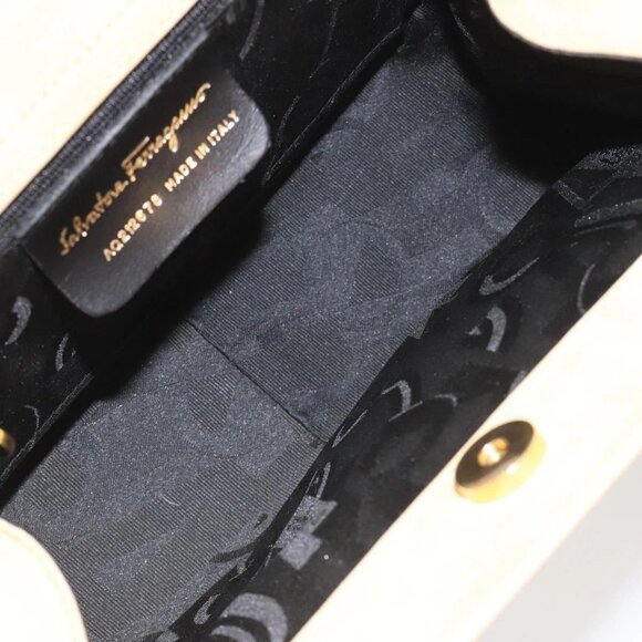 Salvatore Ferragamo Gancini Hand Bag Suede Beige Gold - Picture 10 of 16
